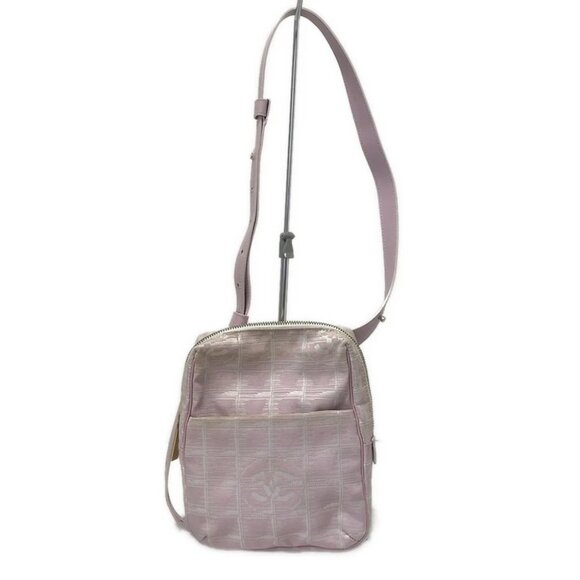 Auth CHANEL New Travel Line Pink White Nylon Jacquard Leather Shoulder Bag - Picture 2 of 9